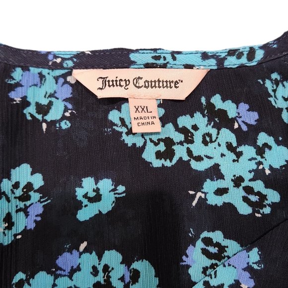 Juicy Couture Layered Ruffled V-Neck Black/Aqua/Purple Cold Shoulder Flowy Top - Picture 7 of 8